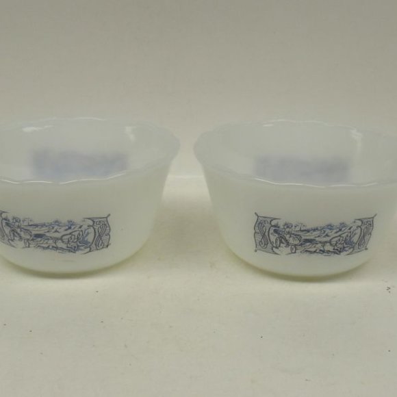 2-Glasbake CURRIER and IVES 3 3/4 Inch Custard Cups or Dessert Bowls - Picture 1 of 4